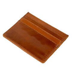 Simple small leather wallet that serves to store a few cards and a little money, isolated on white background