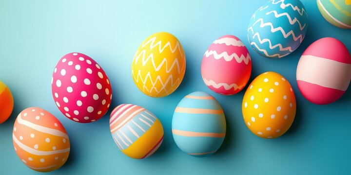 Colorful Easter Eggs on Blue Background