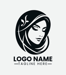 Beautiful Hijab Woman Logo Design, Muslimah Fashion Logo