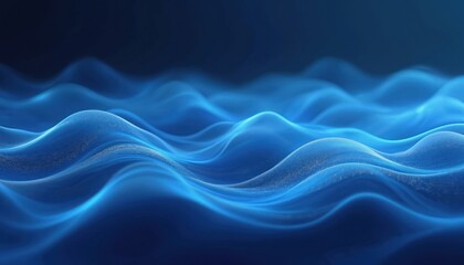 Abstract blue waves flowing smoothly. Wave-like border background evokes sense of fluid motion. Ocean sea water inspiration wallpaper. Digital smooth blue waves energy concept. Calming sea backdrop.