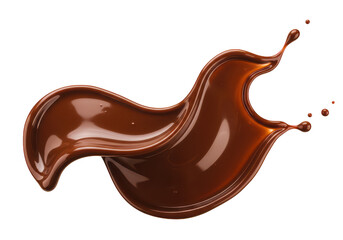 A rich glossy splash of melted chocolate with smooth flowing curves isolated on transparent background