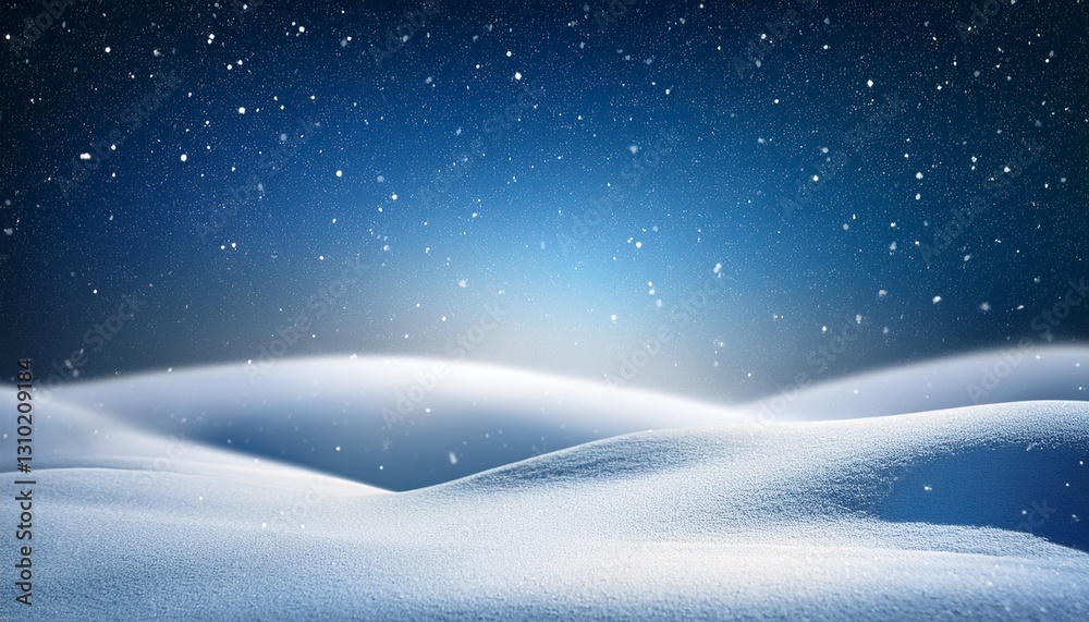 Wall mural magical snowy winter background night scene with snowfall and snow dunes empty space for the copy