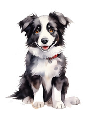Fototapeta premium Border Collie Black Bi Dog Puppy Cartoon Cute Sweet Kawaii Transparent Asset Isolated 
