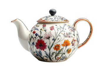 Delicate floral teapot displayed on a plain background featuring vibrant colors and intricate designs