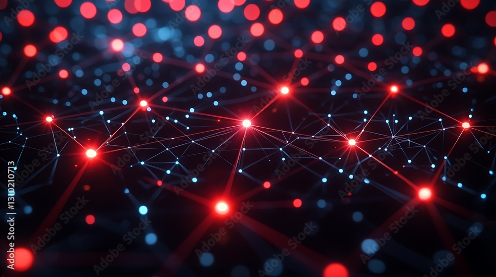 Poster Abstract Network Connection Red Blue Glowing Nodes Data Technology