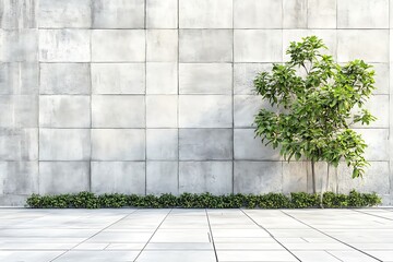 Tree grows near tiled wall outside in urban space