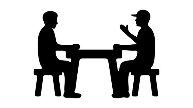 People are sitting at the table and talking, graphic animation. Black. Transparent background motion design. 4K resolution