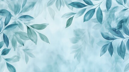 Elegant watercolor leaves in soft blue and green hues on a light, airy backdrop. Ideal for nature-themed designs and invitations.