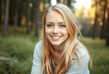 Naklejka premium Sitting female portrait with warm expression