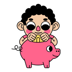 cute kid  piggybank