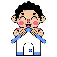 cute kid holding a house