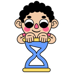 cute kid holding a hourglass