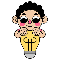 cute kid holding a lightbulb