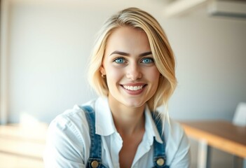 Fototapeta premium Portrait of a happy Nordic blonde woman