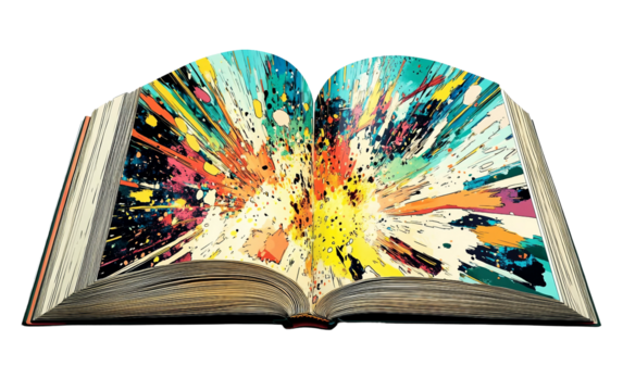 A Dynamic Comic Book Spread Showcasing an Exciting Adventure in Motion Isolated on transparent background PNG