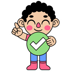 Obraz premium cute kid holding a check button