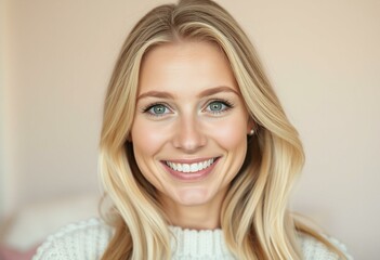 Naklejka premium Warm and inviting portrait of a smiling Nordic blond woman