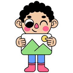 cute kid holding a picture