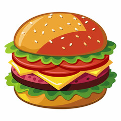 Colorful cartoon hamburger with fresh ingredients on a white background