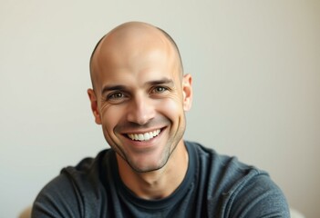 Portrait of a bald man with a warm and friendly smile