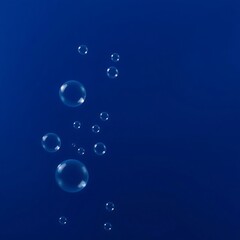 Bubbles floating upwards in deep blue liquid, abstract serenity concept