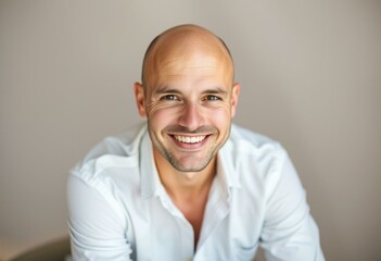 Fototapeta premium Portrait of a bald man with a warm and friendly smile