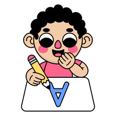 cute kid writing an a