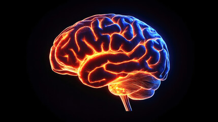 Glowing brain illustration with vivid neural patterns on black background