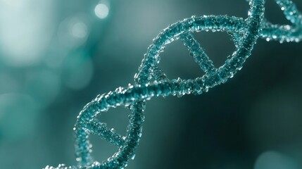 Close-up of dna helix with sparkling detail and vivid green background.