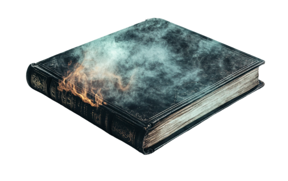 A Hauntingly Beautiful Book with a Dark Cover and an Unknown Story Inside Isolated on transparent background PNG