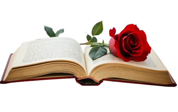 A Romantic Novel Open to a Beautifully Highlighted and Heartfelt Passage Isolated on transparent background PNG