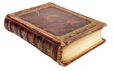 A Vintage Leather-Bound Book with Elegant Gold Embossed Detailing Isolated on transparent background PNG