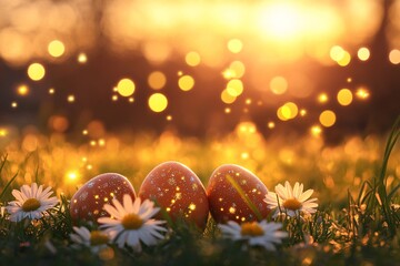 Easter egg hunt celebration spring meadow photography nature golden hour joyful moments