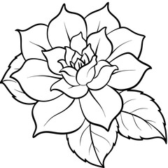 Detailed illustration of a blooming flower with intricate petals and leaves