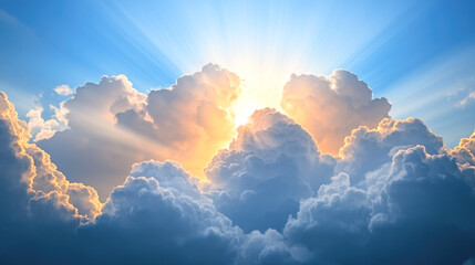 Dramatic sunrise with radiant sunbeams and cloudscape