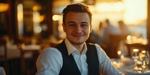 Obraz premium Smiling Young Man in Restaurant