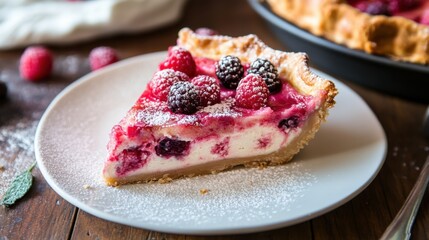 Berry Tart Slice with Powdered Sugar