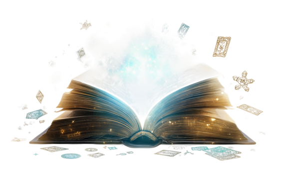An Open Book Radiating a Mystical and Enchanting Glow Isolated on transparent background PNG - Powered by Adobe