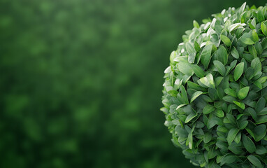 Fototapeta premium A detailed close-up of a perfectly trimmed spherical green shrub with lush leaves