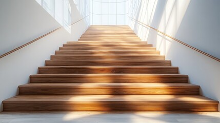 Sunlit Wooden Staircase in Modern Building