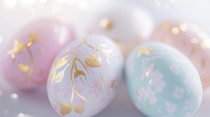 Fototapeta premium Delicately painted easter eggs with gold floral designs