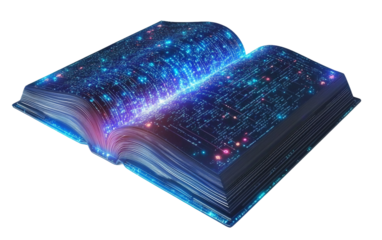 An Open Book Displaying a Futuristic Design with Stunning Holographic Elements Isolated on transparent background PNG