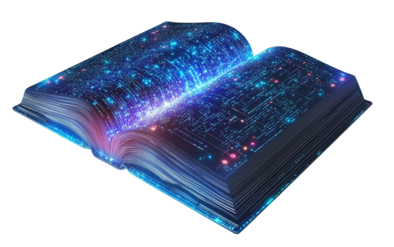 An Open Book Displaying a Futuristic Design with Stunning Holographic Elements Isolated on transparent background PNG