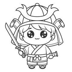 Children wearing samurai clothes, for coloring