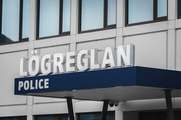 Fototapeta premium Close-up of an Icelandic police station sign with 