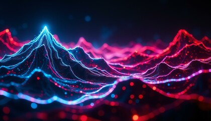 Neon-lit fractals on black background, intricate circuitry patterns, pulsating electromagnetic aura, sonic frequencies visualized