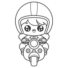 Little girl riding scooter happily, for coloring