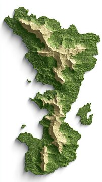 Mayotte map. Aerial topography with green landscape. Geography illustration, education or travel planning