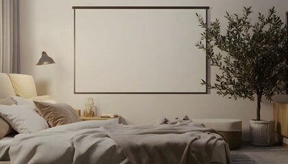 Serene Bedroom Interior Design Featuring Large Blank Canvas