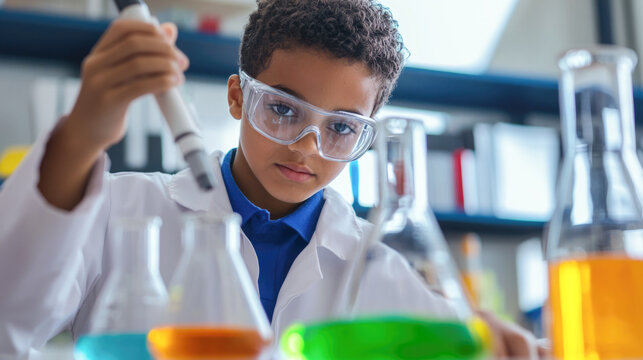 Focused african child conducting science experiment in laboratory setting - Powered by Adobe